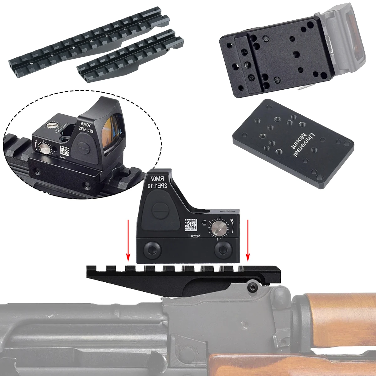 Soporte riel trasero AK47 para mira punto rojo de perfil bajo - imagen 2