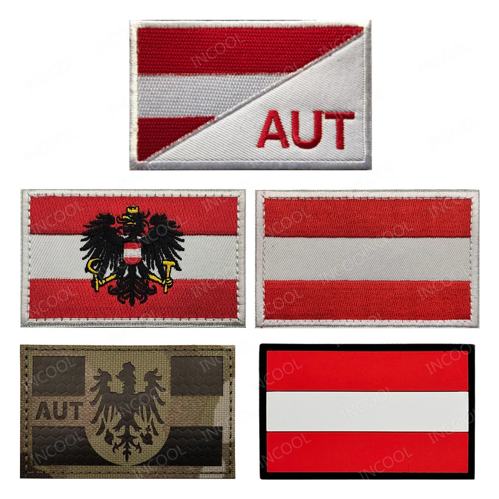 Parche PVC bandera Austria aplicado sobre tejido táctico