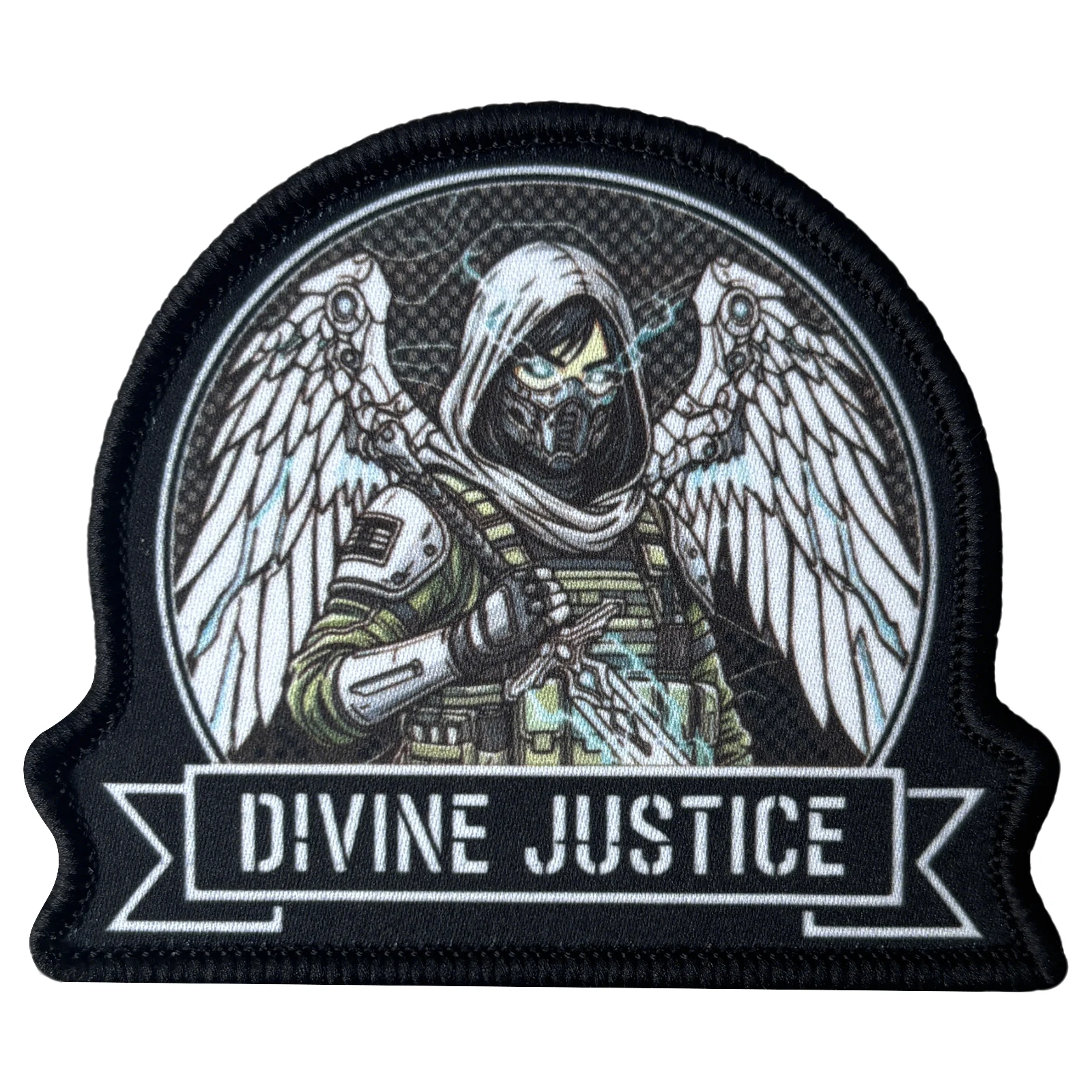 Parche táctico con alas de ángel y diseño “Justicia Divina”