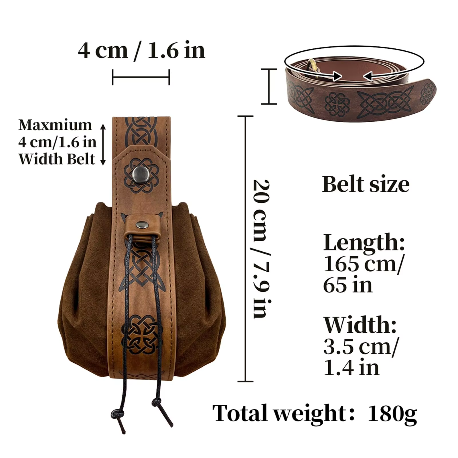 Bolsa cinturón medieval cuero sintético con frascos corcho poción