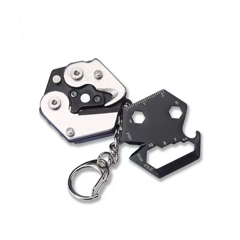 Multiherramienta EDC hexagonal tipo moneda con llavero y destornillador - imagen 2