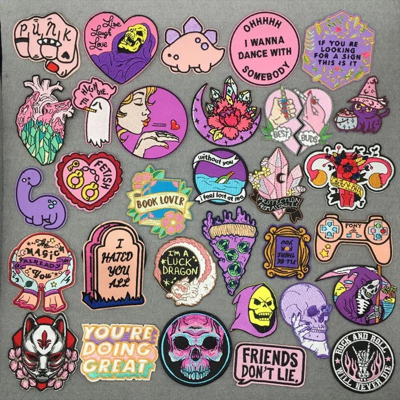 Parche bordado termo adhesivo militar rosa punk dibujo animado - imagen 5