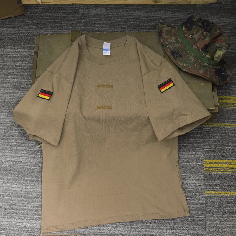 Camiseta militar alemana de algodón, táctica manga corta