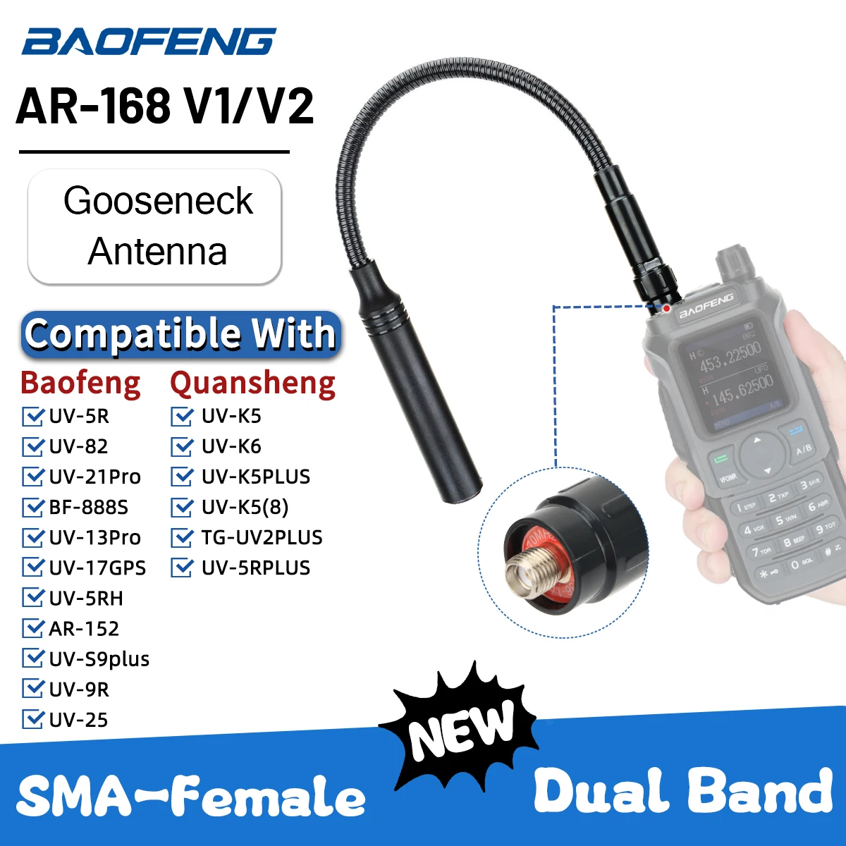 AR-168 Gooseneck antena táctica doble banda SMA hembra para UV-5R - imagen 4