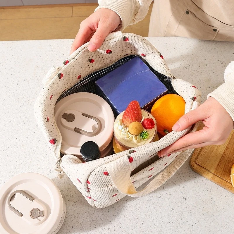 Bolsa Bento térmica impermeable de pana estampada aislada portátil - imagen 2