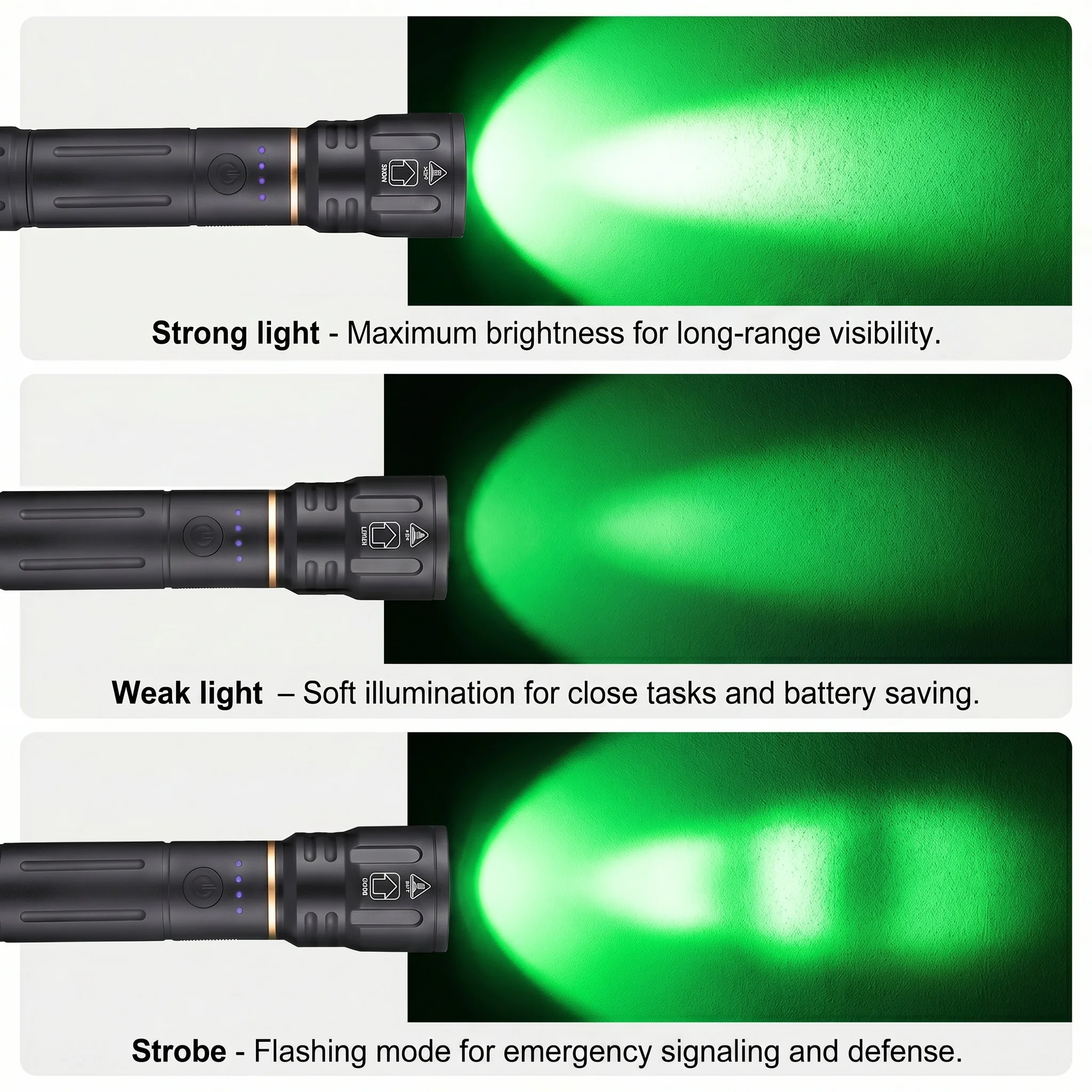 Alonefire Zoom Linterna táctica LED verde recargable USB de aluminio - imagen 2