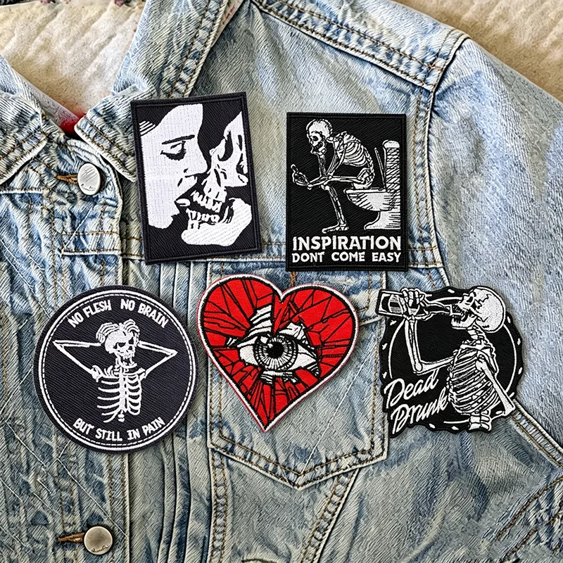 Parche termoadhesivo punk esqueletos y corazón roto para ropa - imagen 3