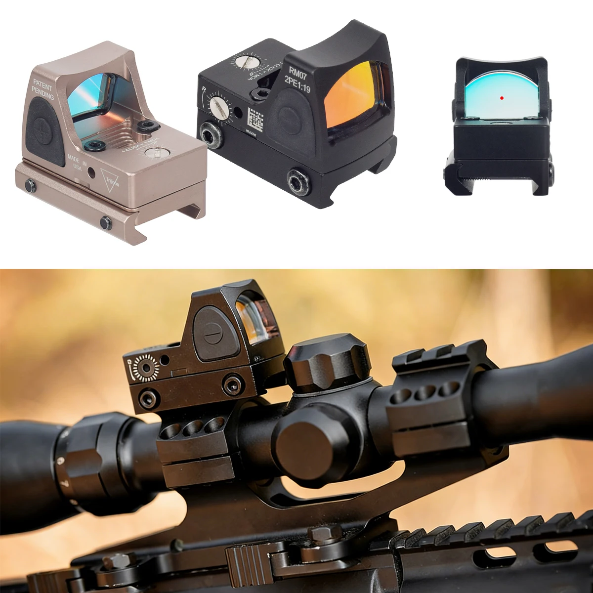 Mira red dot RM Ajustable para riel de pistola Glock óptica metálica - imagen 4