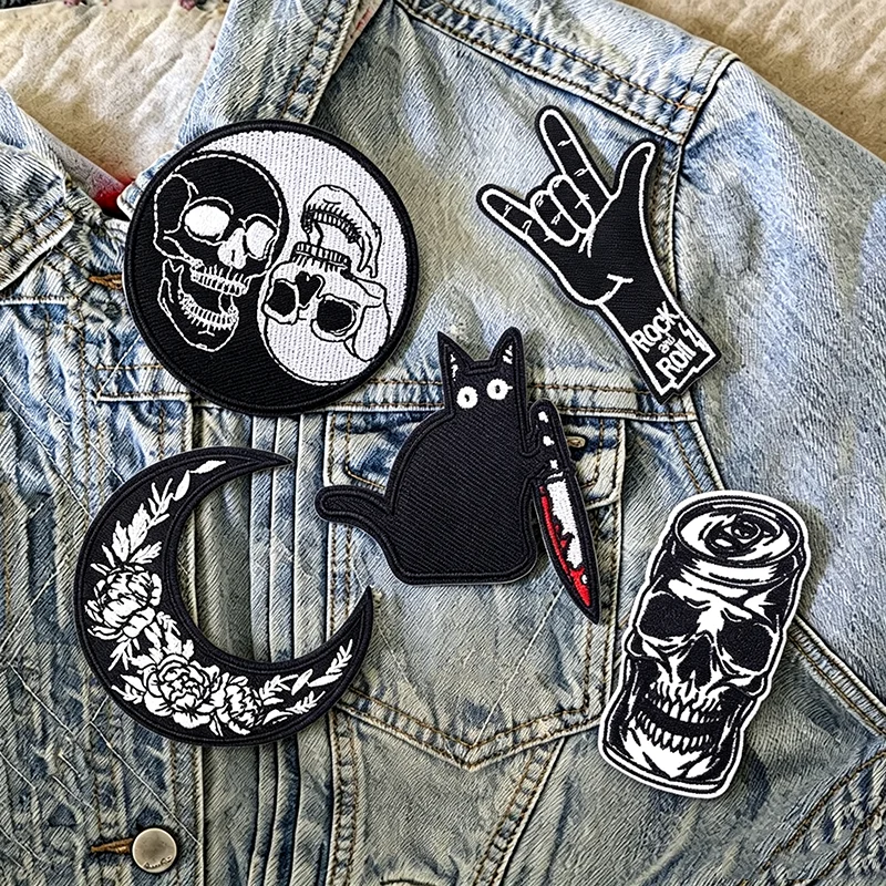 Parche bordado calavera punk gato – Aplicación táctica para ropa y equipamiento