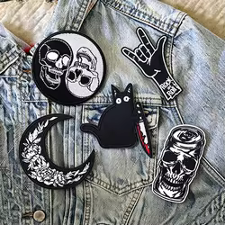 Parche bordado calavera punk gato – Aplicación táctica para ropa y equipamiento