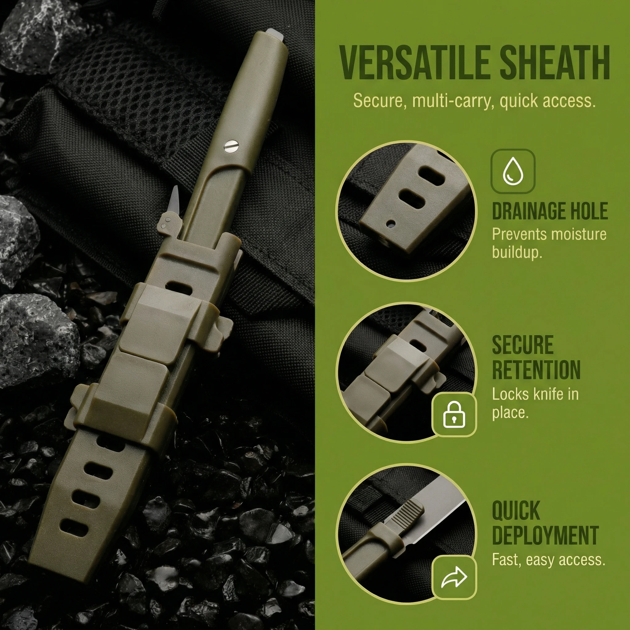 Cuchillo táctico fijo G10 con funda para actividades al aire libre - imagen 4
