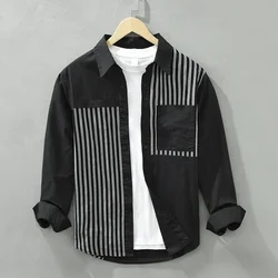 Camisa algodón a rayas patchwork corte entallado manga larga