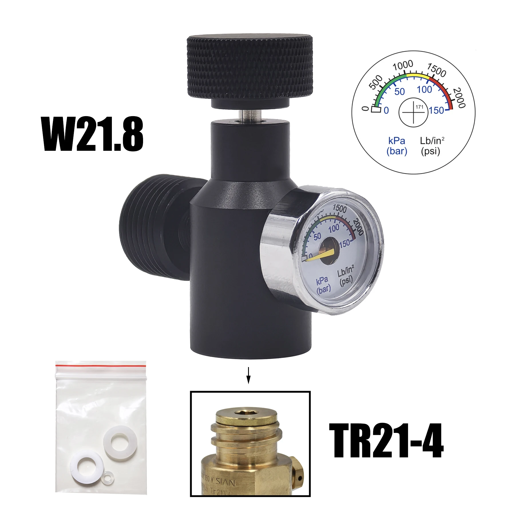 Cilindro CO2 con regulador y adaptador Tr21-4 a W21.8-14
