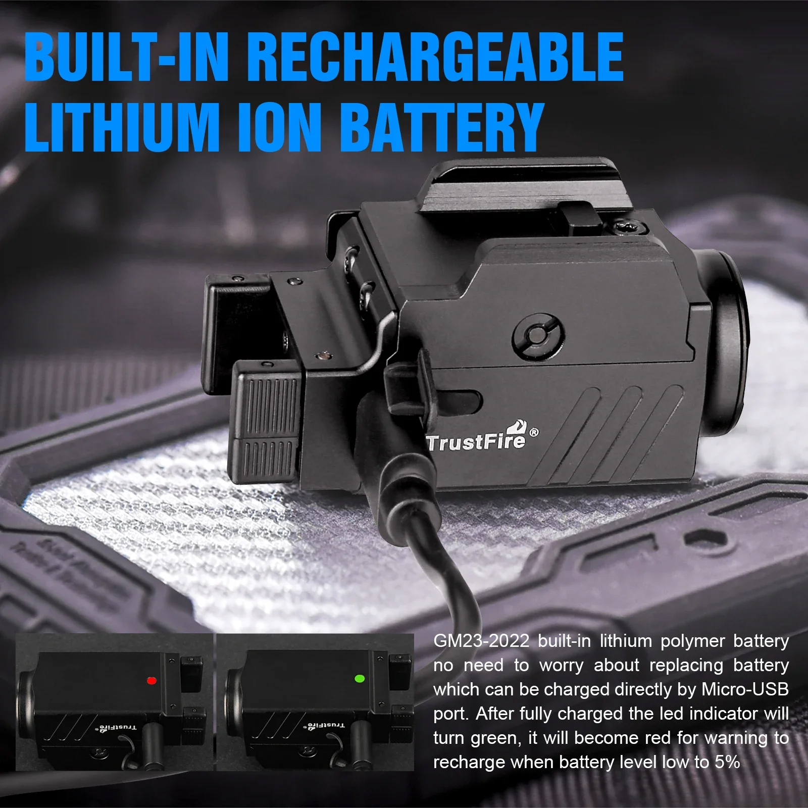 Trustfire GM23 Linterna táctica LED 800LM riel USB - imagen 5