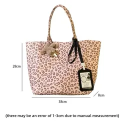 Bolso de hombro lona leopardo rosa gran capacidad versátil