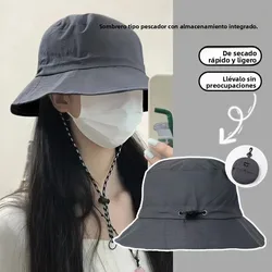 Sombrero ala ancha secado rápido gran talla, protección solar y bolsa