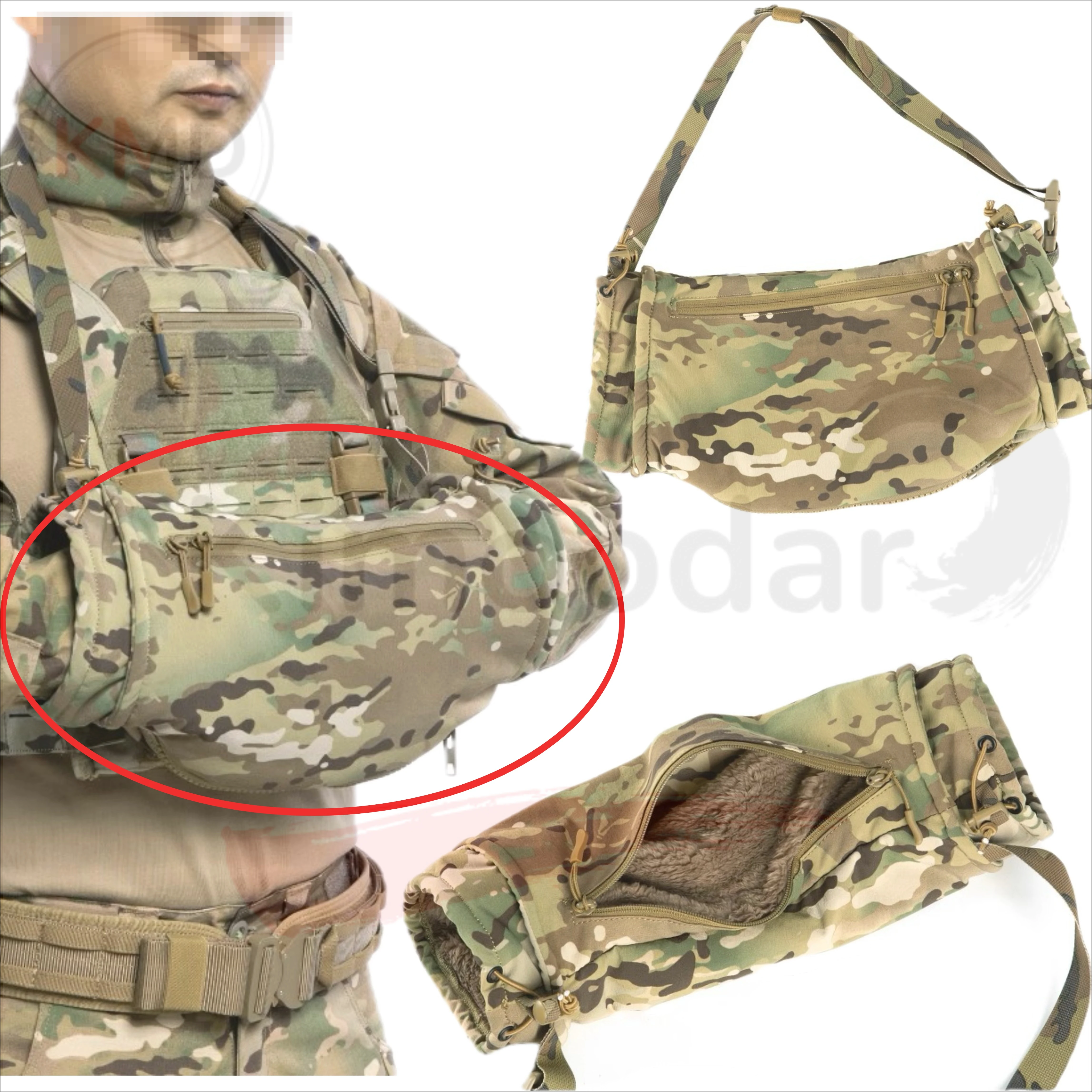Calentadores y bolsa camuflaje para manos