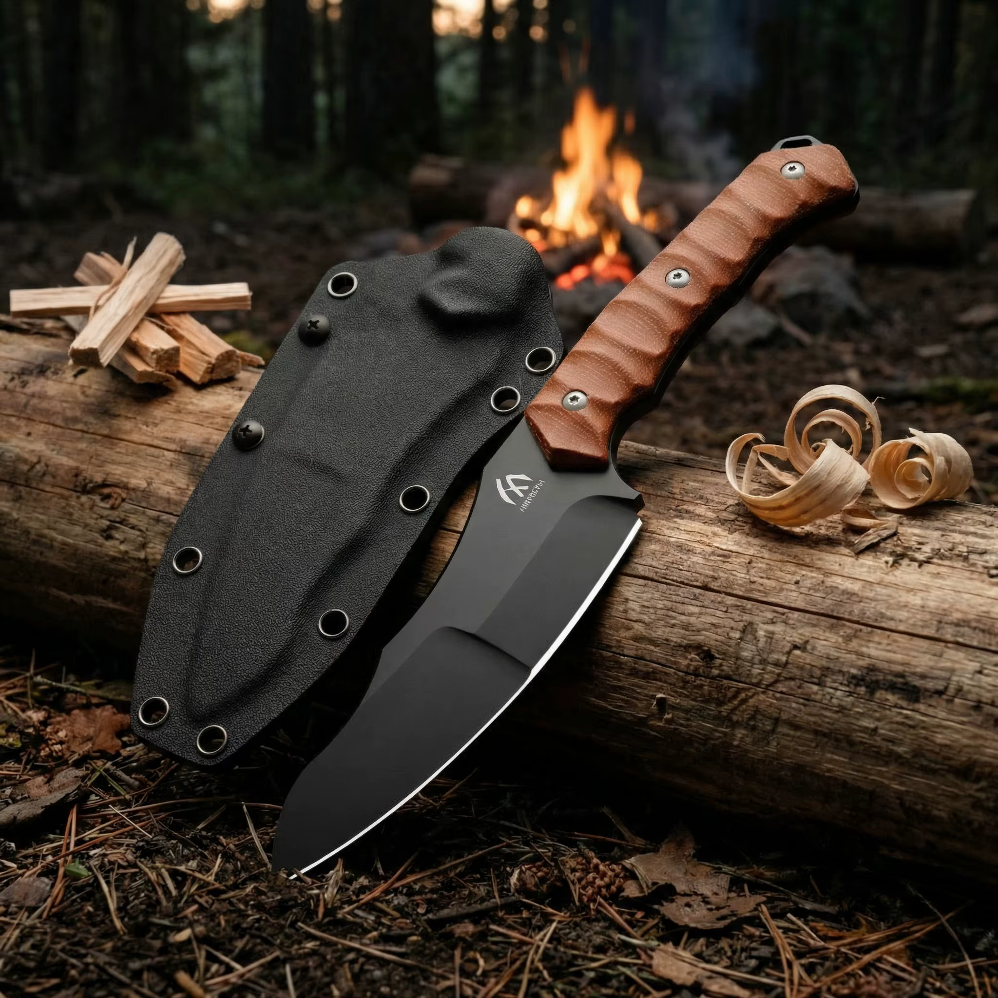 Cuchillo fijo de acero para exteriores y emergencia, compacto