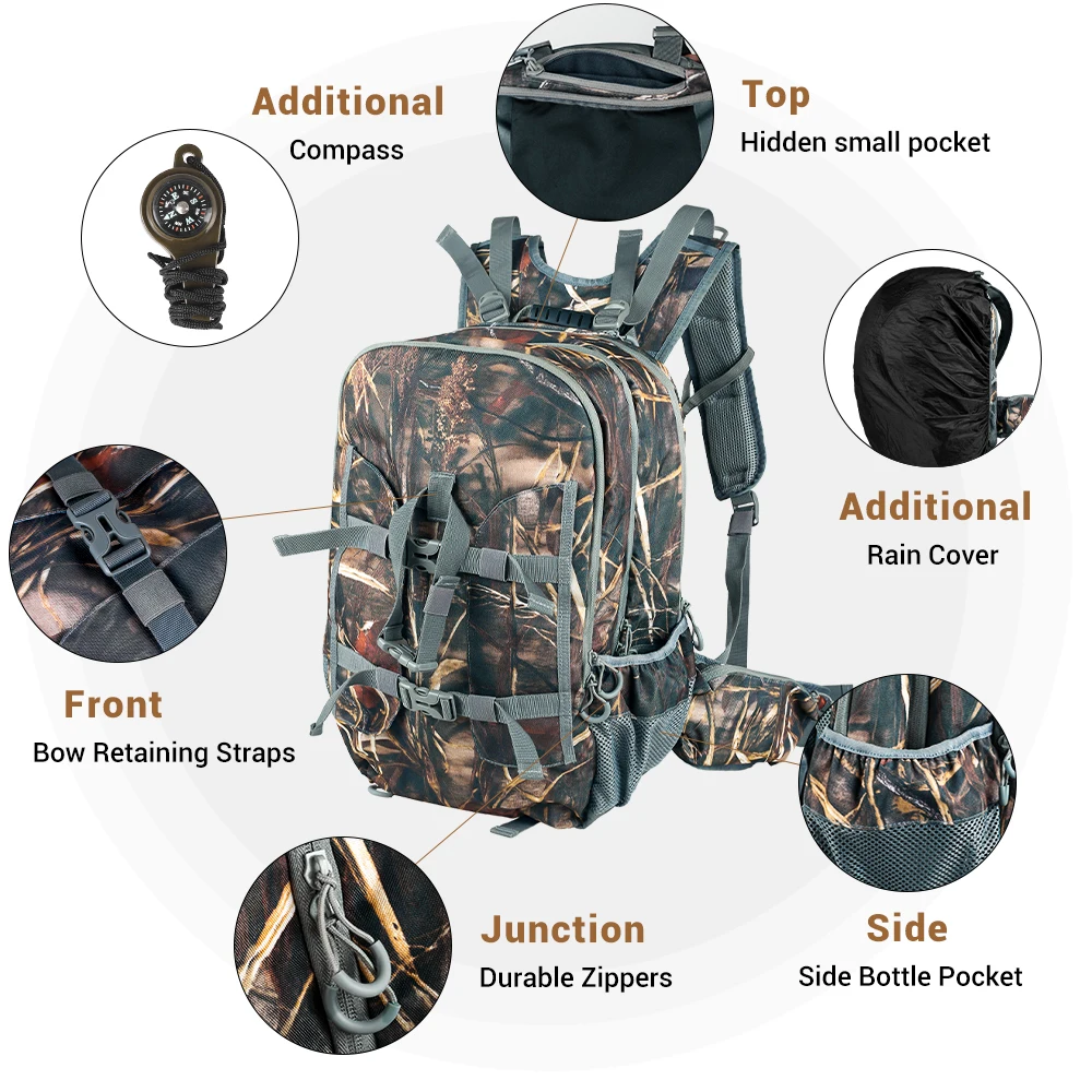Mochila de caza 40L con soporte para rifle - Camuflaje impermeable - imagen 5