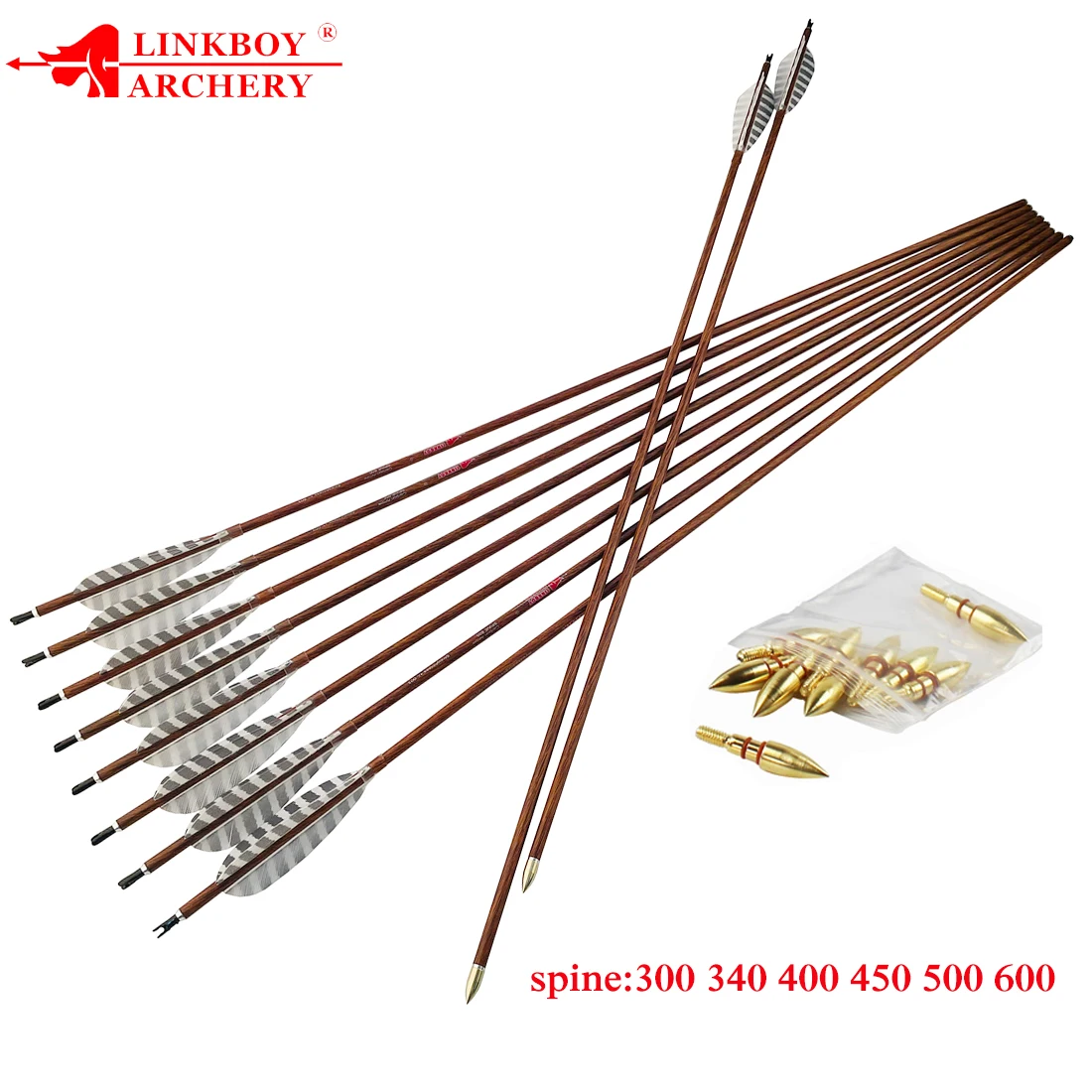 Flechas de carbono para arco con plumas de pavo, caza