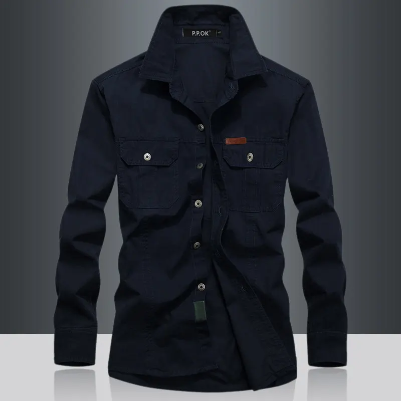 Camisa cargo táctica de algodón corte holgado para hombre militar
