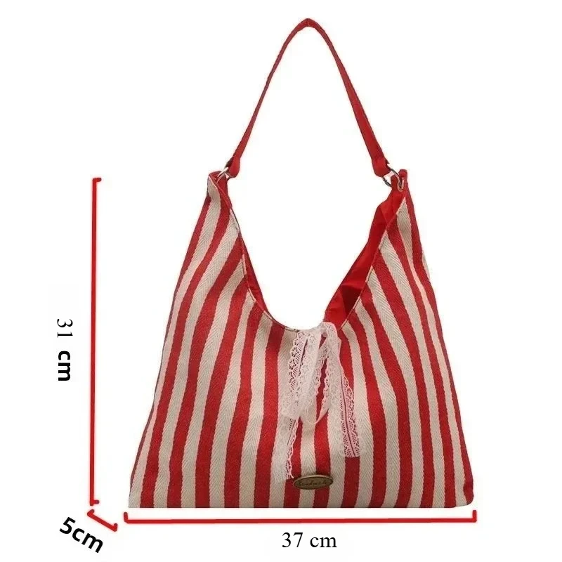 Bolso de hombro lona a rayas doble cara, gran capacidad - imagen 5