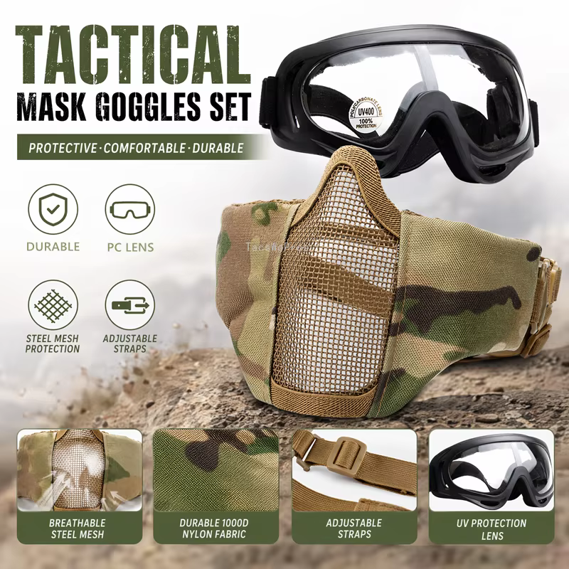 Máscara táctica con gafas protectoras para airsoft y paintball