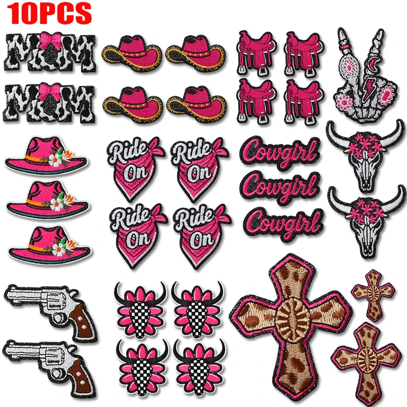 Parches bordados termoadhesivos Rojo Rosa estilo vaquero para DIY - imagen 2