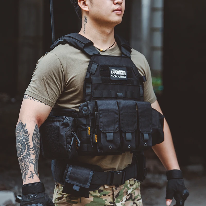 Chaleco táctico portaplacas con bolsa cargadores para airsoft