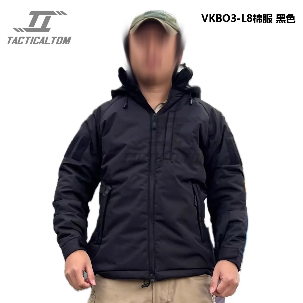 Chaqueta táctica Tom algodón negra, abrigo invierno antifrío grueso
