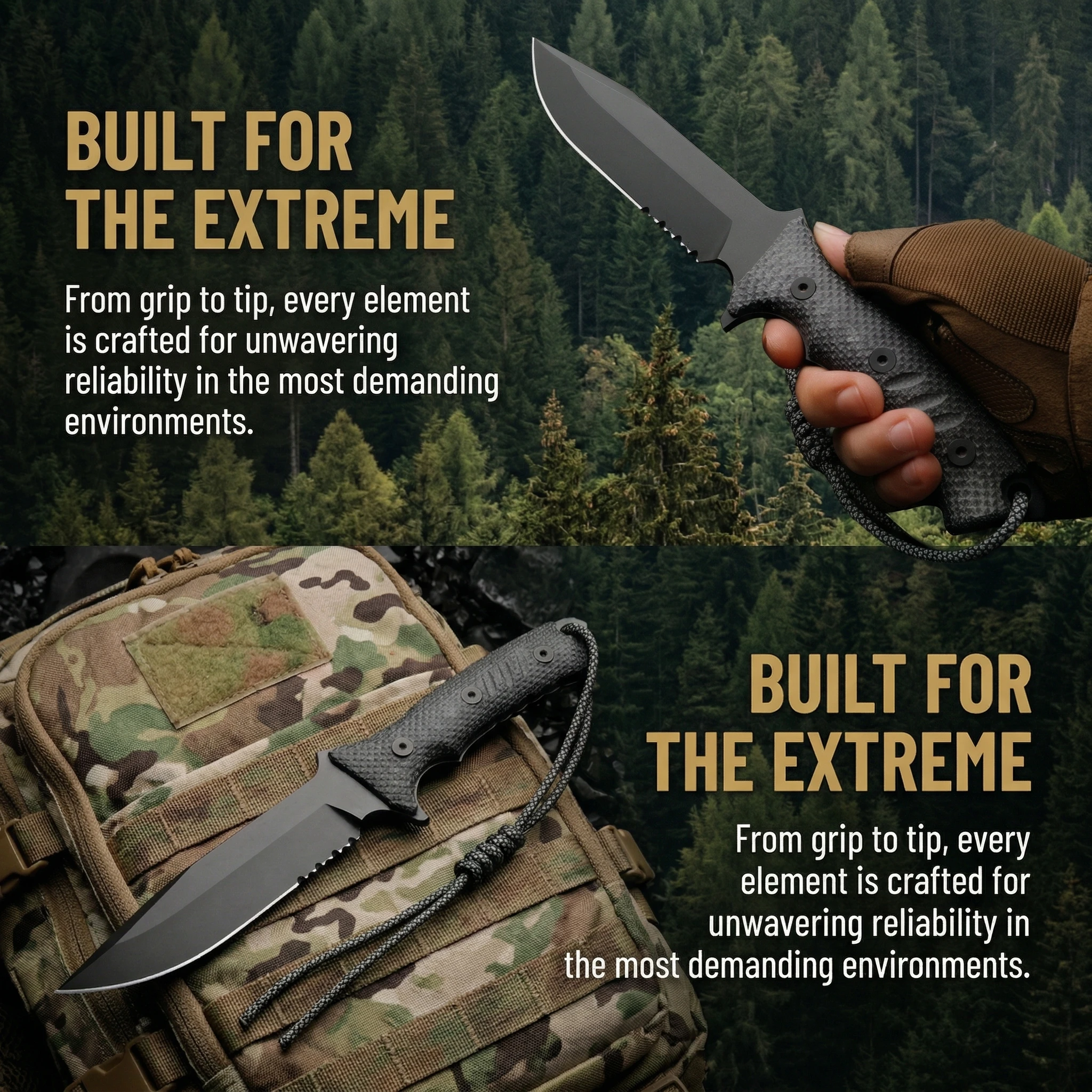 Cuchillo táctico con mango G10 y funda, multifunción al aire libre - imagen 2