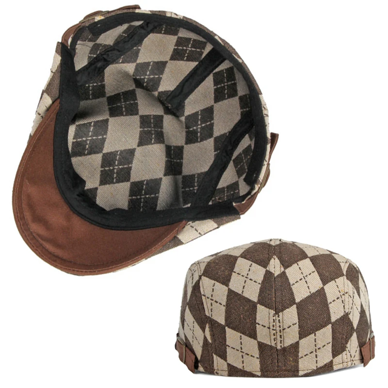 Gorra plana taxista a cuadros retro en espiga, visera - imagen 4