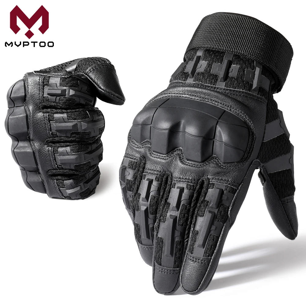 Guantes tácticos de cuero con dedos completos para pantalla táctil