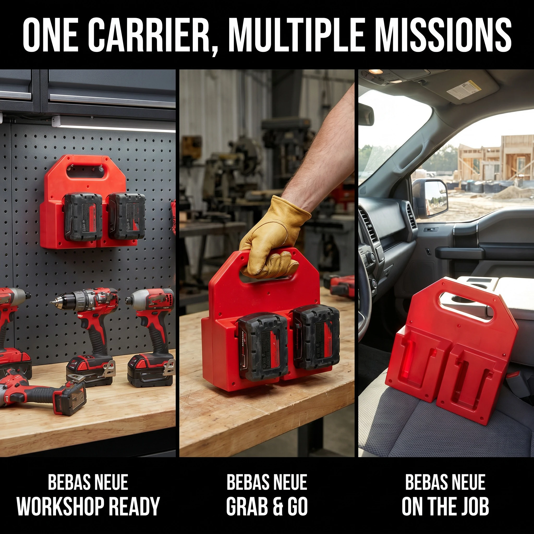 Soporte de batería portátil Milwaukee con asa y ranuras para taller - imagen 2