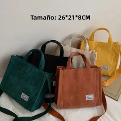 Bolso bandolera de pana cuadrado pequeño estilo coreano para mujer