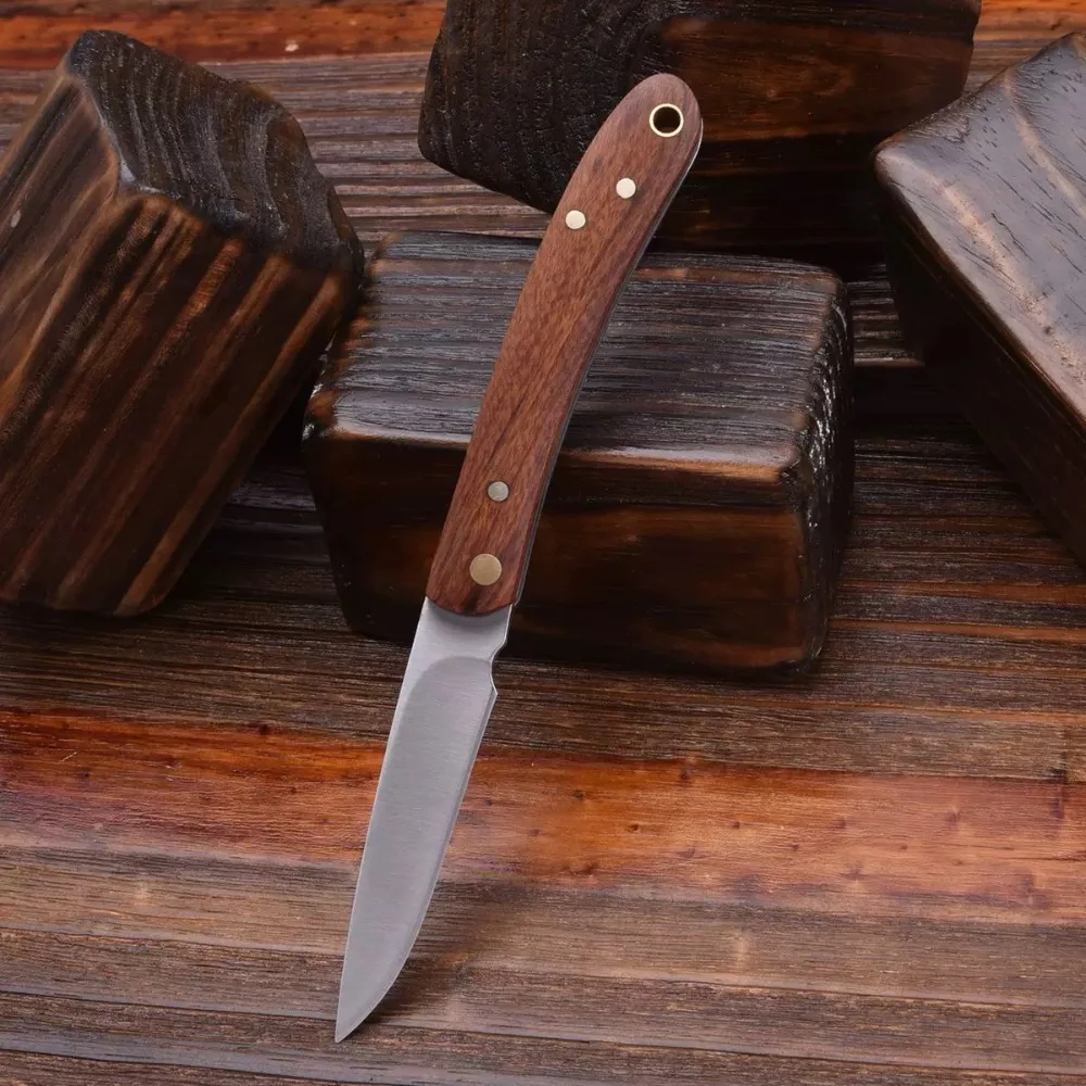 Cuchillo plegable de madera maciza para pelar frutas camping