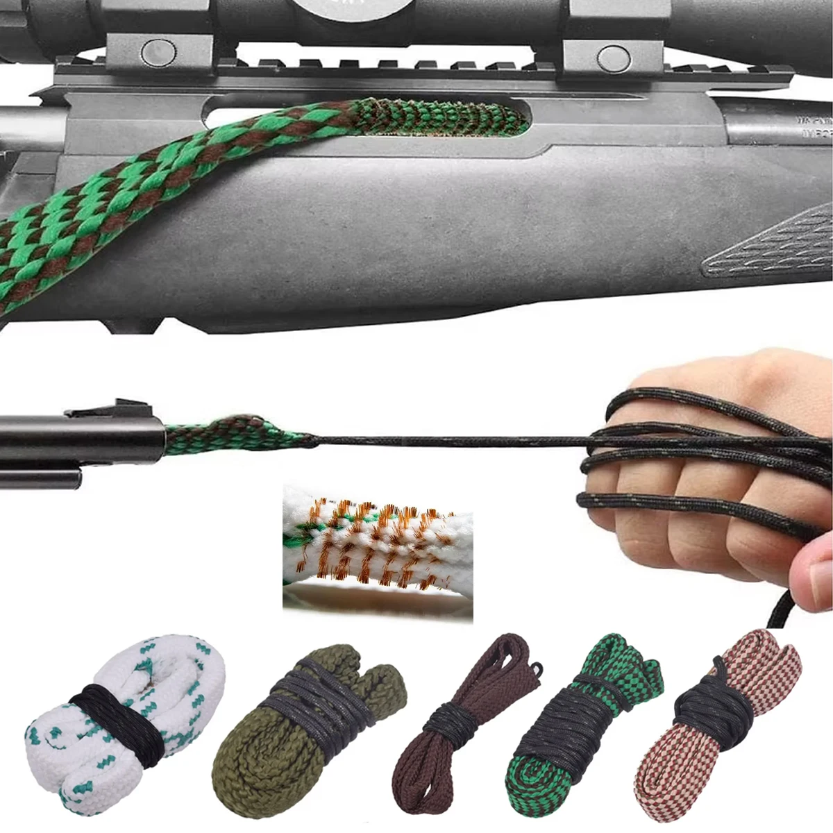 Kit de limpieza de armas: cuerda, cepillo y paños para cañón - imagen 5