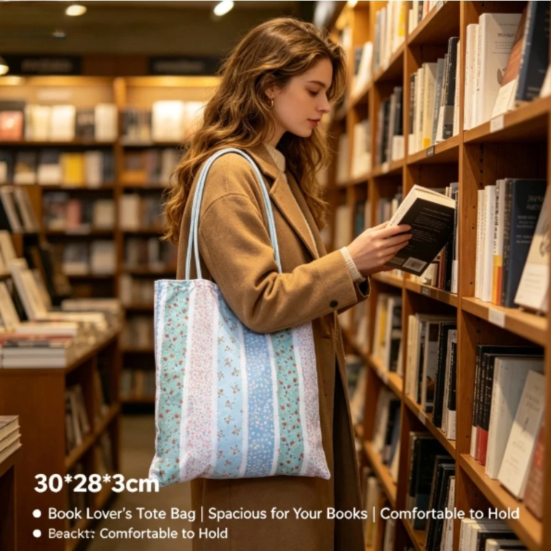 Bolso tote de lona con diseño floral estilo francés coreano para mujer - imagen 3