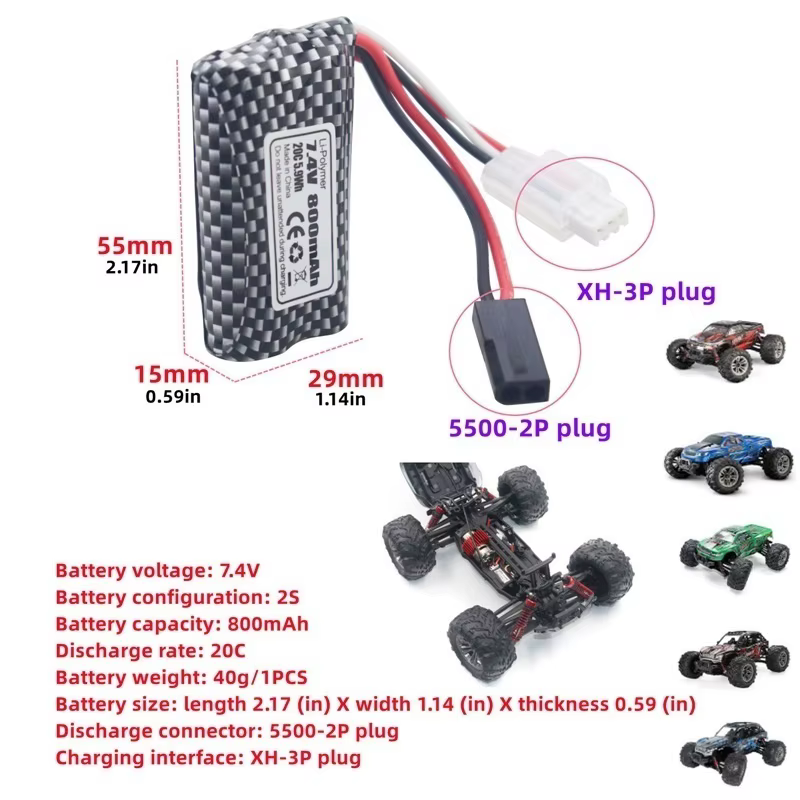 Batería LiPo 7,4V 800mAh para coche RC alta velocidad - imagen 4