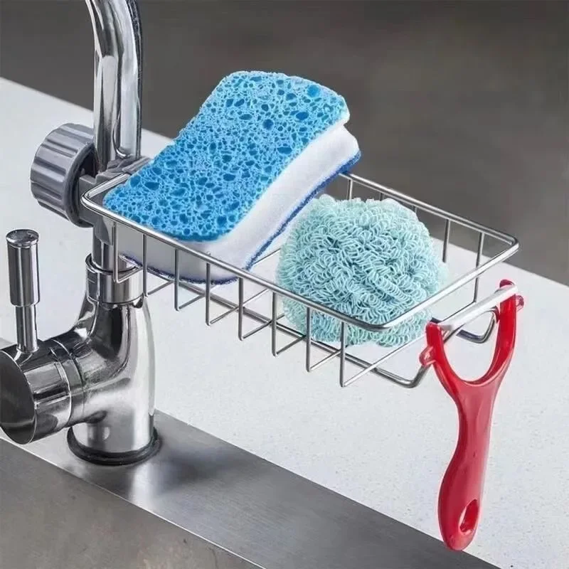 Soporte acero inoxidable para grifo de cocina con cesta escurridora - imagen 4
