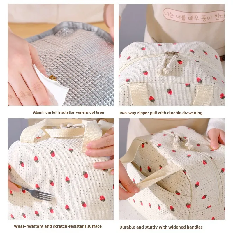 Bolsa Bento térmica impermeable de pana estampada aislada portátil