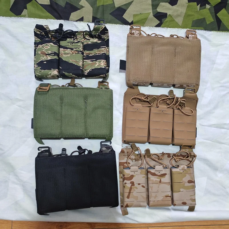 Vista frontal de la bolsa de cargador triple con corte láser