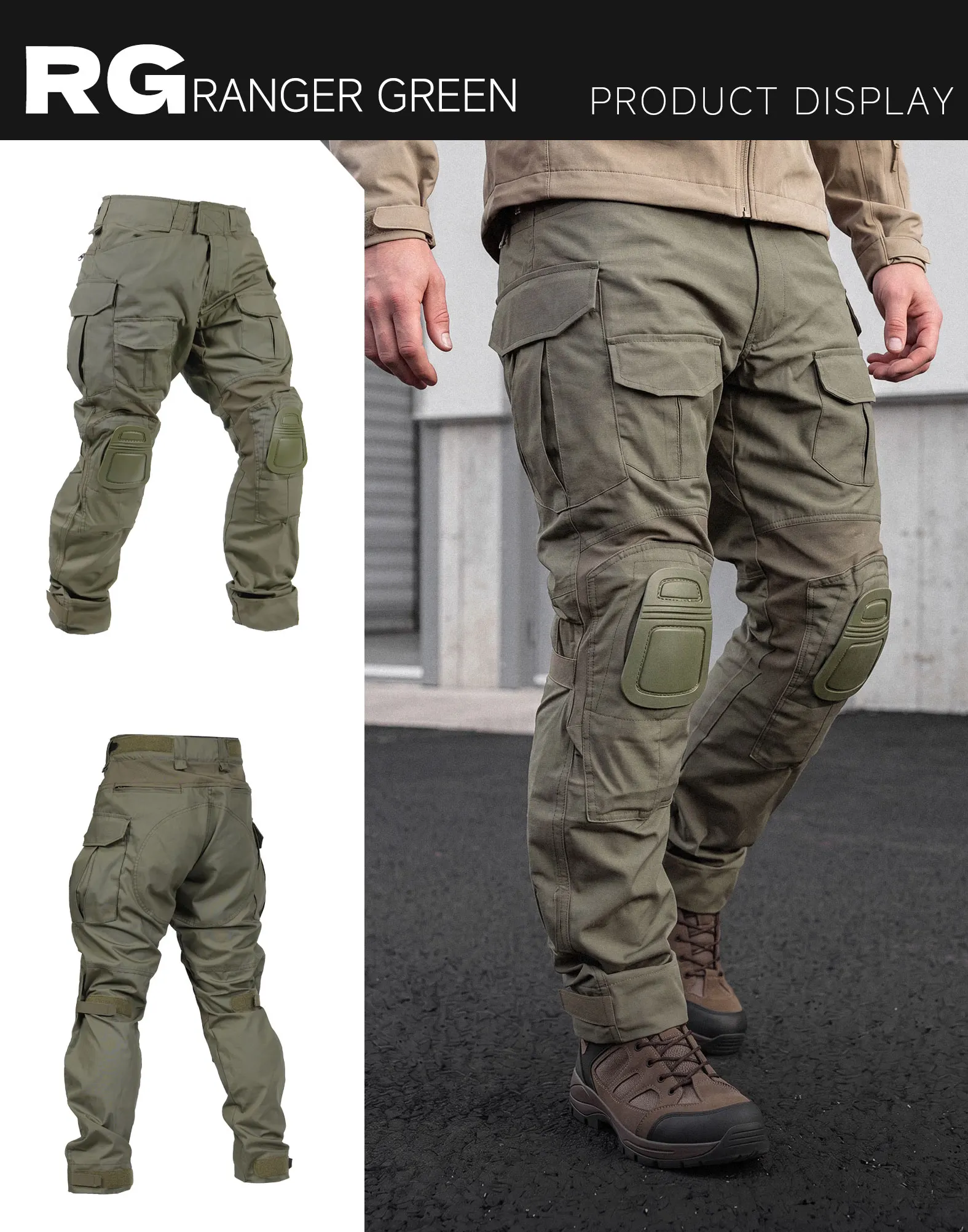 Pantalones tácticos cargo con rodilleras para caza y trekking - imagen 4