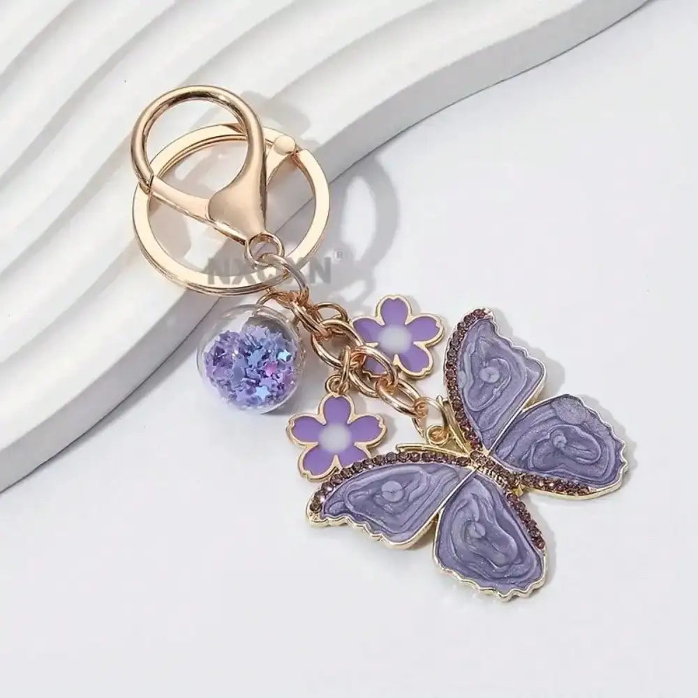 Llavero acrílico mariposa y flor, accesorio decorativo para bolso