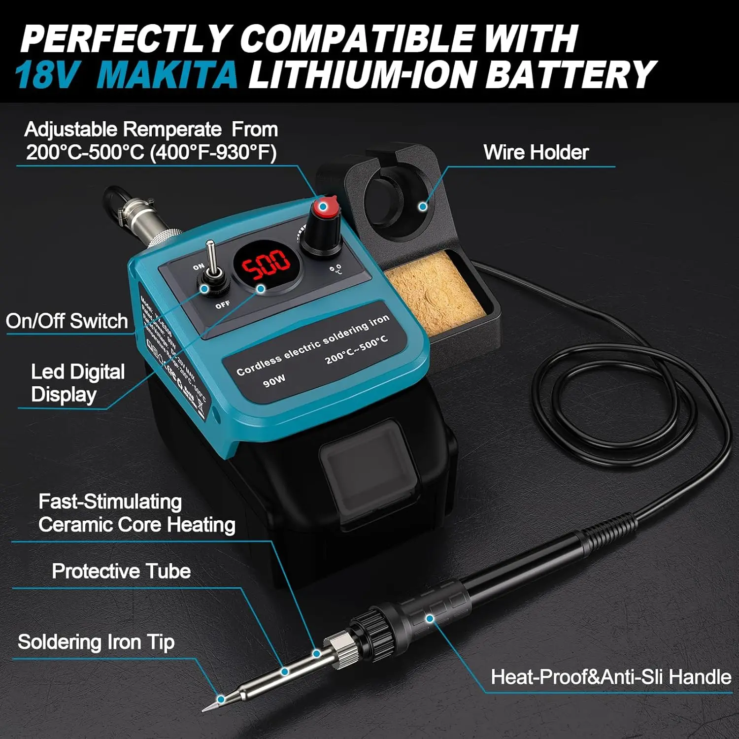 Makita Soldador inalámbrico con temperatura ajustable LED y puntas - imagen 2