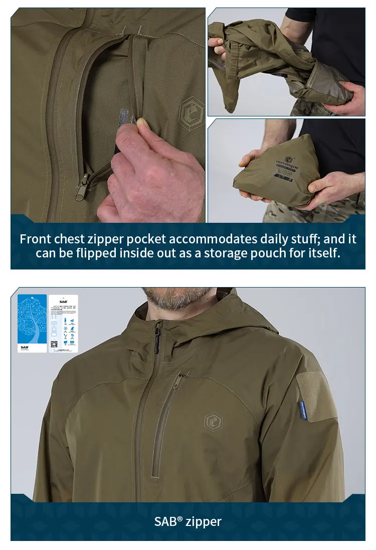 Chaqueta plegada en su bolsillo de almacenamiento