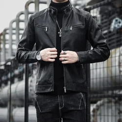 Chaqueta de motocicleta cuero PU antiviento, cuello alto