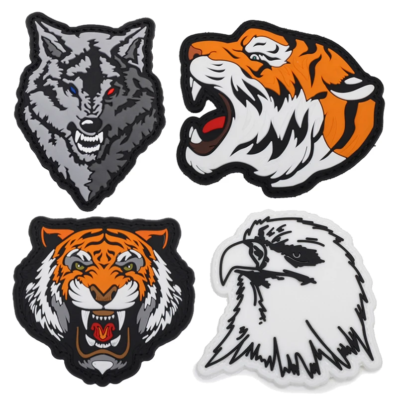 Parche táctico PVC luminoso 3D Tigre águila lobo gancho de goma - imagen 4