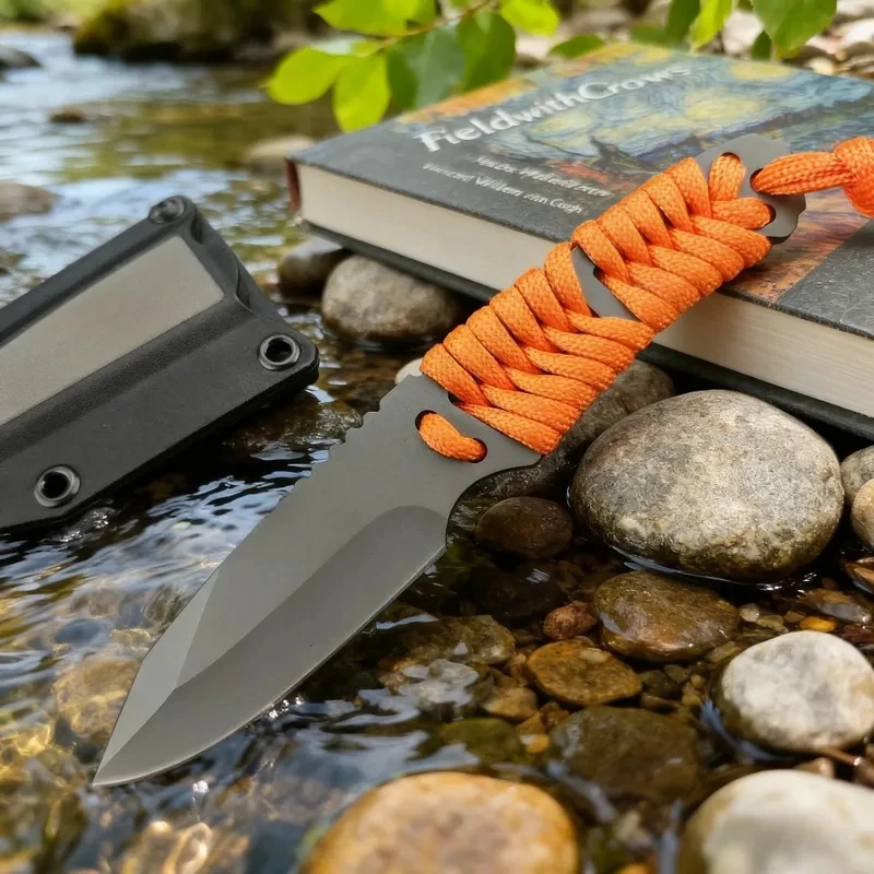 Cuchillo EDC hoja recta acero 8Cr13MoV mango cordón nailon outdoor - imagen 2