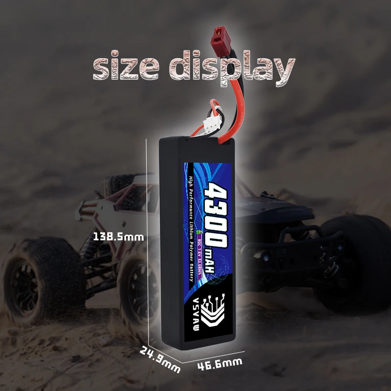 VSVAW Batería LiPo 2S 7.6V 80C 4300mAh con Deans para Buggy Losi - imagen 5